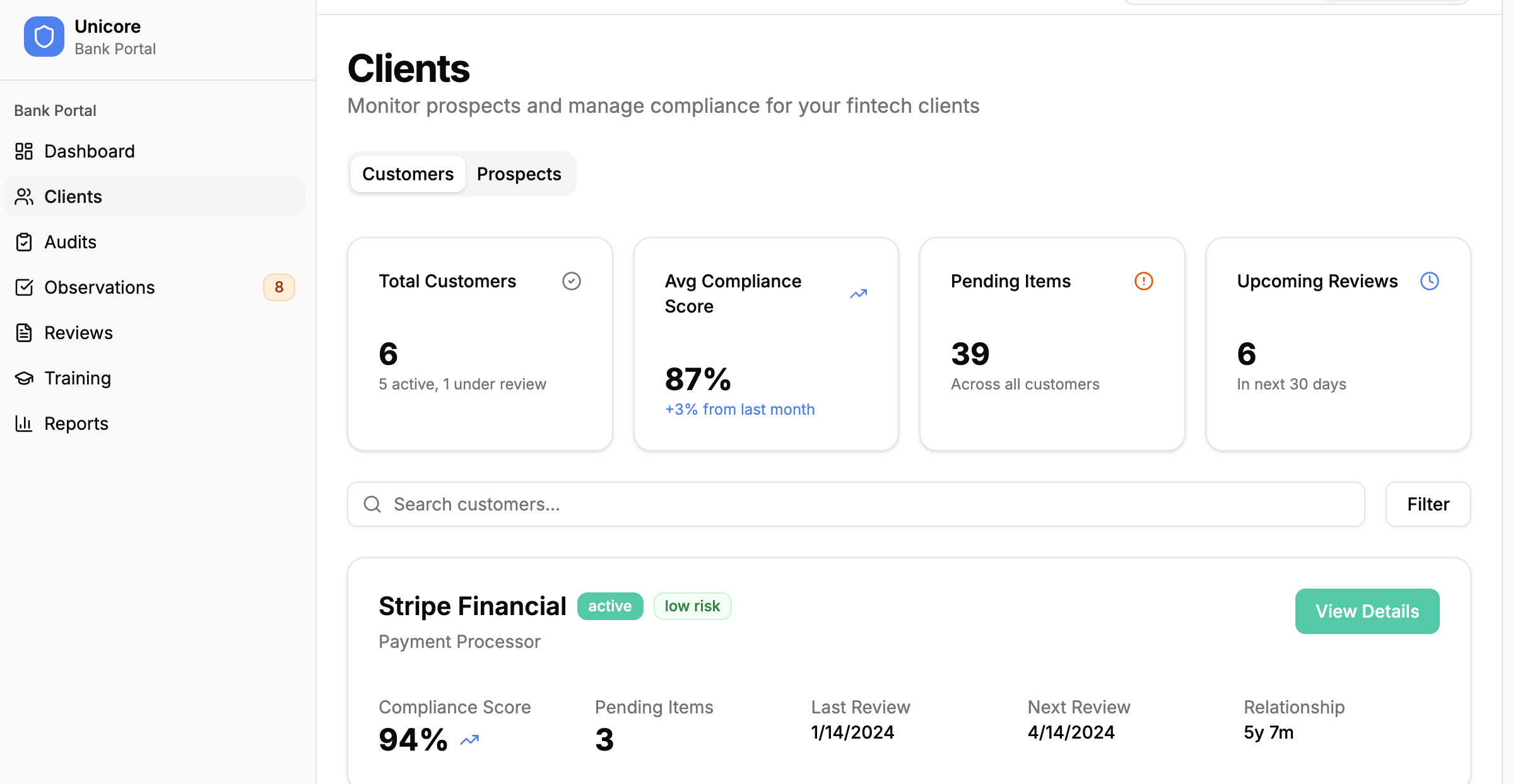Bank Portal - Customers Management