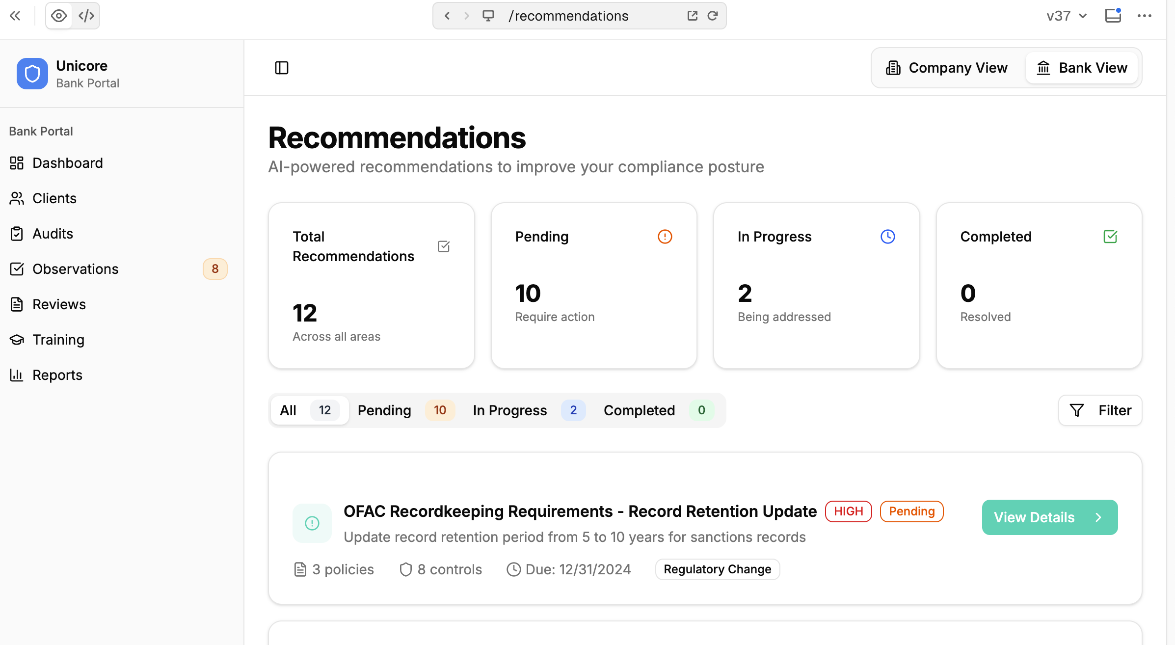 Bank Portal - AI Recommendations